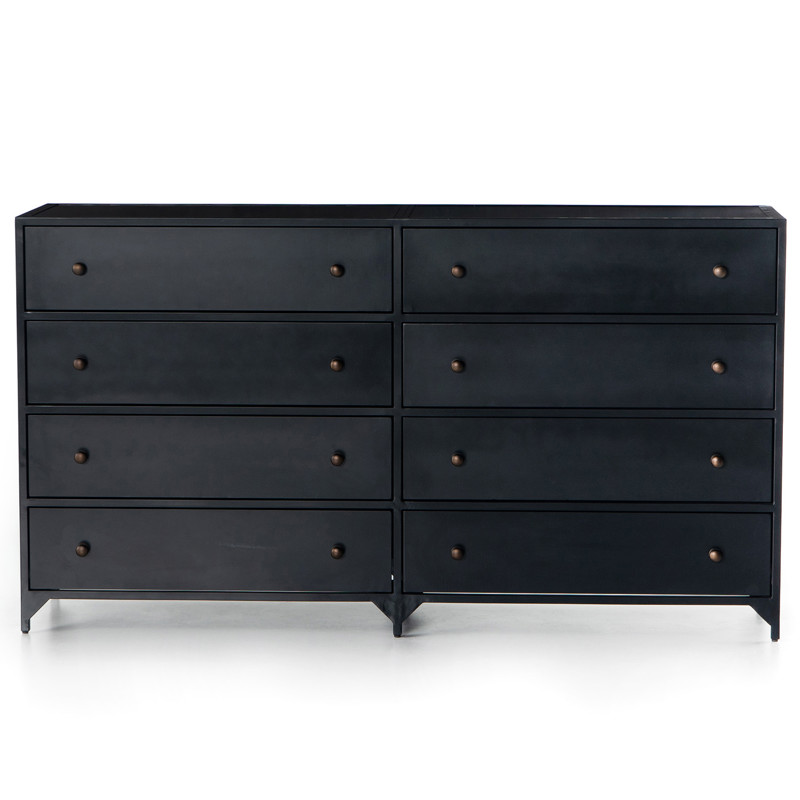 Stancil Industrial Loft Black Iron 8 Drawer Double Dresser