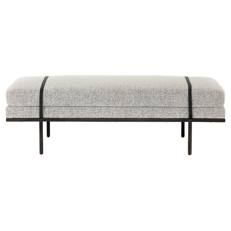 Ronan Modern Classic Grey Performance Upholstered Seat Black Iron Frame Bench