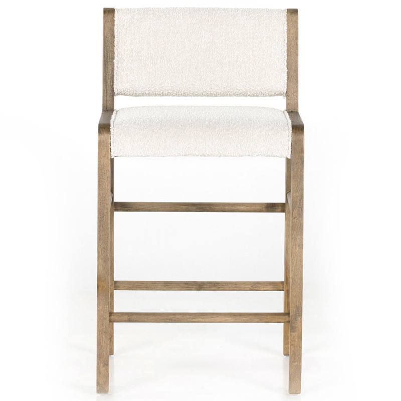 Sharon Modern Classic Brown Wood Frame Cream Boucle Performance Counter Stool