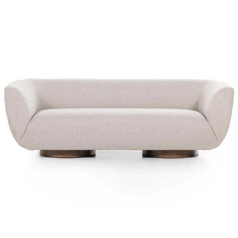 Sabina Modern Classic Beige Performance Brown Wood Base Tight Back Sofa - 87"W