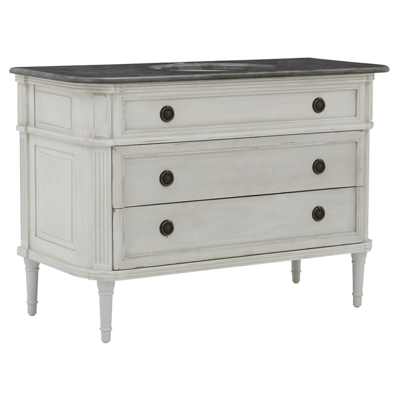Johan French Country Blue Stone Antique White Oak Bath Vanity Sink - 50"