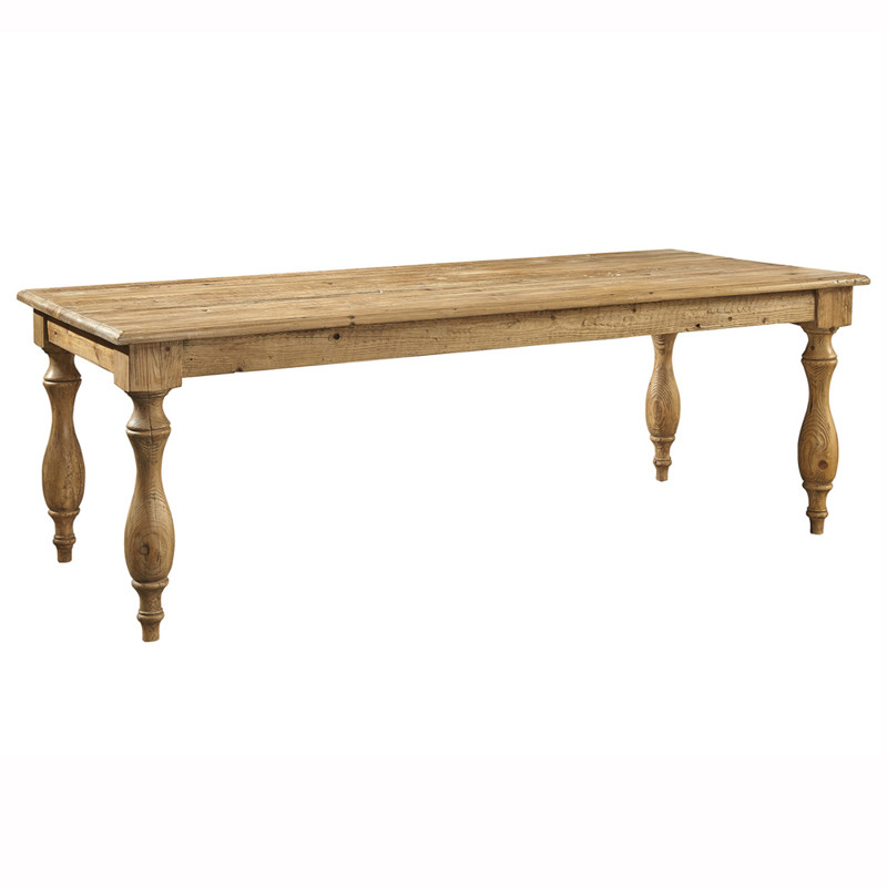 Dolce French Brown Reclaimed Pine Wood Rectangular Classic Dining Table - 87"W