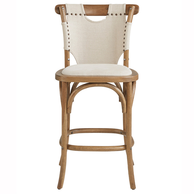 Iyla Coastal Beach Beige Performance Brown Oak Wood Nailhead Trim Counter Stool