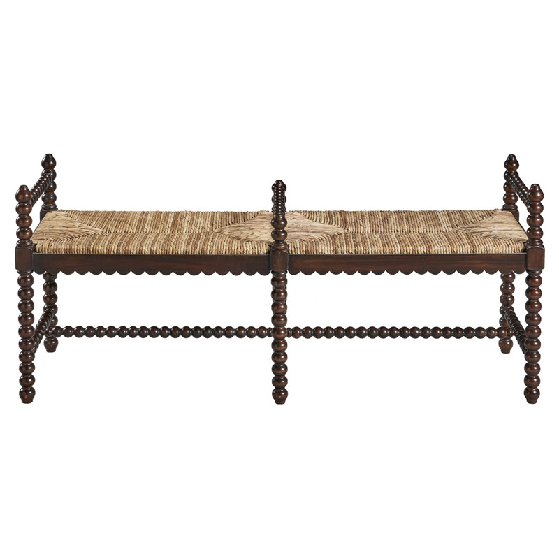 Meilani Coastal Brown Woven Seat Black Mahogany Wood Frame Long Entryway Bench by Furniture Classics