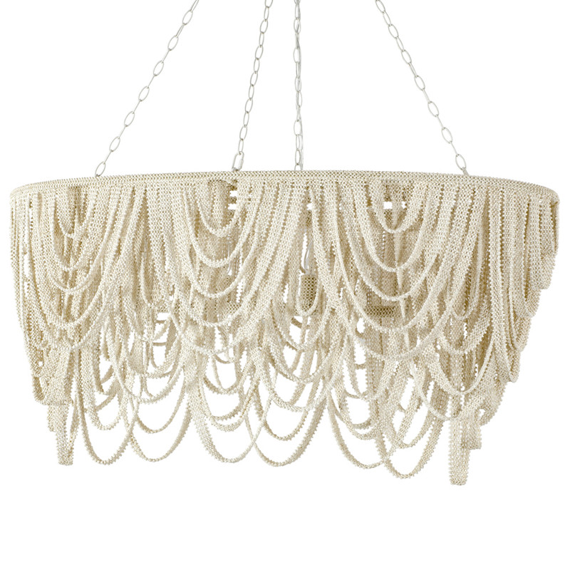 Palecek Selita Coastal Beach Cream Coco Beads Oval Chandelier