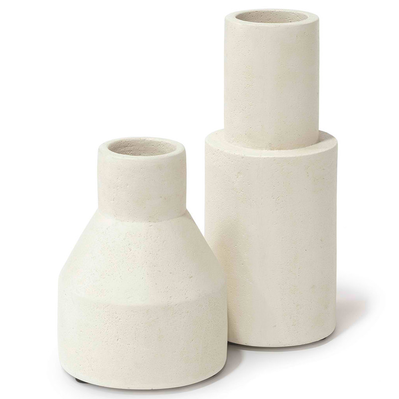 Palecek Nova Modern Classic Natural White Limestone Decorative Vase - Set of 2