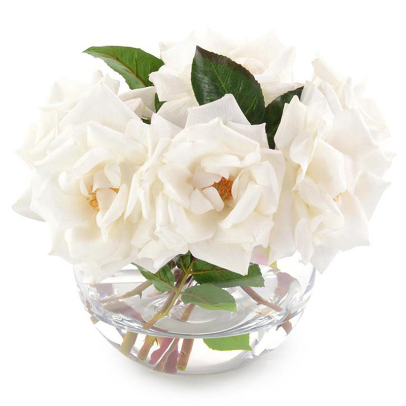 John-Richard Modern Classic Fresh Garden Roses In Crystal Bowl