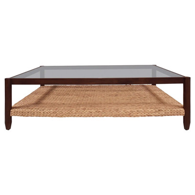 Brianne Modern Classic Brown Wood Woven Rectangular Coffee Table