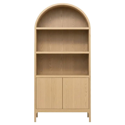 Olivia Modern Classic Natural Oak Wood Arched Display Cabinet