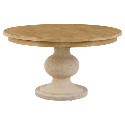 Adelaide Traditional Brown Wood Woven Abaca Round Extendable Dining Table - 54-72"