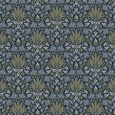 Woodbury Navy Blue Floral Damask Wallpaper