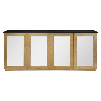 Century Le Marais Modern Classic Black Stone Brass Metal Mirrored Sideboard