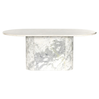 Denzel Modern Classic White Marble Oval Dining Table - 74"