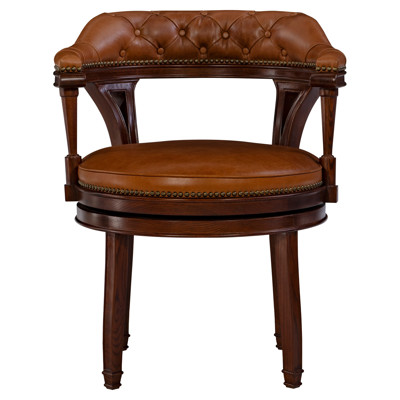 Alcott Updated Traditional Brown Leather Mahogany Arm Chair