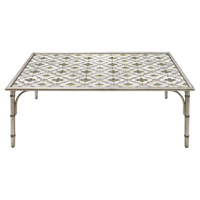 Celine Hand-Painted Antique Glass Gilded Metal Coffee Table