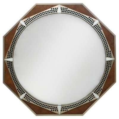 Giovanni Updated Traditional Brown Burl Wood Octagonal Wall Mirror
