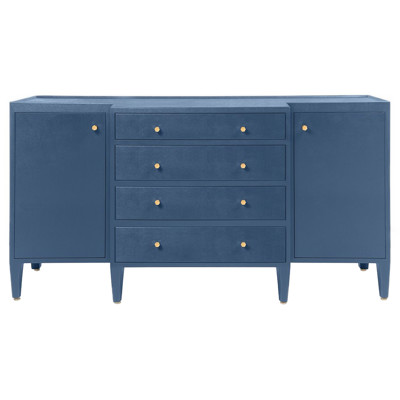 Jarin Modern Classic Navy Blue Faux Linen Wrapped Buffet