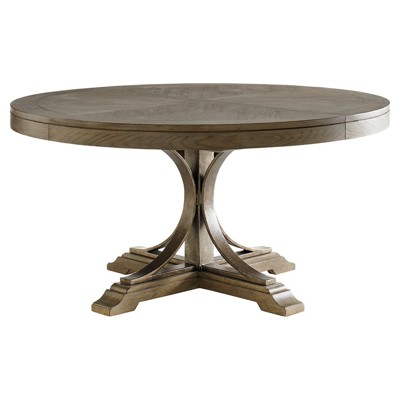 Atwell Modern Classic Warm Grey Wood Round Extendable Dining Table - 58-80"