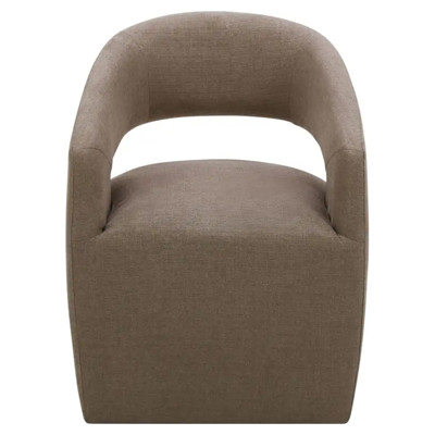 Sonya Updated Traditional Taupe Performance Rolling Swivel Dining Arm Chair