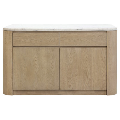 Wexler Modern Classic White Marble Light Brown Oak Kitchen Island - 62"