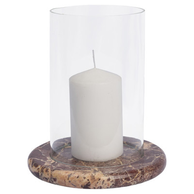 Beaumont Updated Traditional Brown Marble Hurricane Candle Holder