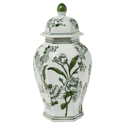 Lila Updated Traditional Green Chinoiserie Porcelain Ginger Jar