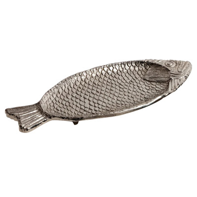 Ives Coastal Beach Silver Metal Fish Serving Platter