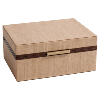 Kirkland Coastal Natural Raffia Brown Leather Trim Jewelry Box