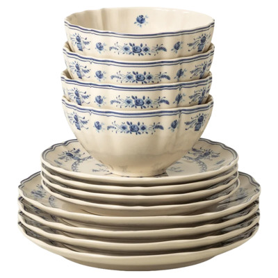 Vila Traditional Beige Ceramic 12 Piece Dinnerware Set with Bowl