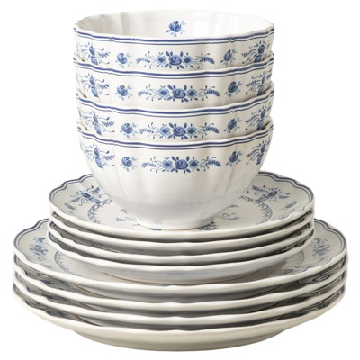 Vila Traditional White Ceramic 12 Piece Dinnerware Set with Bowl