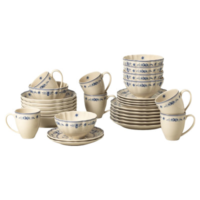 Vila Traditional Beige Ceramic 30 Piece Dinnerware Set with Mug