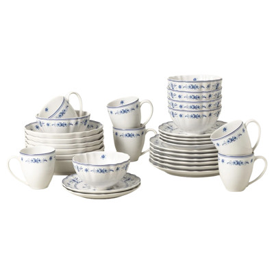 Vila Traditional White Ceramic 30 Piece Dinnerware Set with Mug