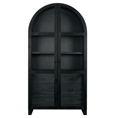 Vanessa Modern Classic Black Wood Glass Arched Display Cabinet