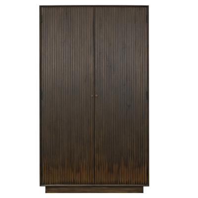 Cinder Distressed Dark Brown Wood Reeded 2-Door Closed Tall Cabinet