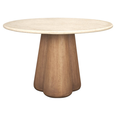 Marbury Modern Classic Beige Marble Brown Wood Round Dining Table - 48"