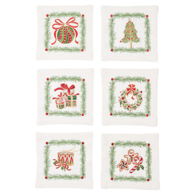 Christmas Trellis Traditional White Christmas Cocktail Napkin - Set of 6