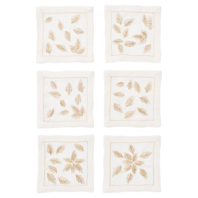 Gilded Breeze Traditional White Linen Cocktail Napkin - Set of 6