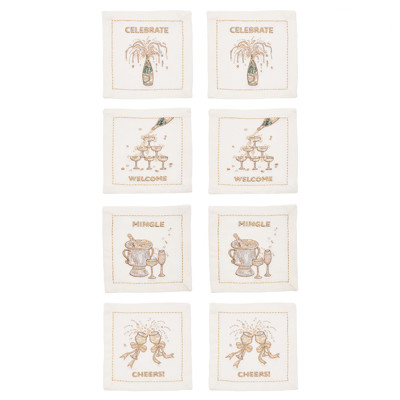 Cheers Modern Classic White Linen Cocktail Napkin - Set of 8