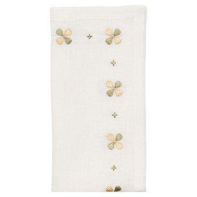 Clover French Country White Linen Embroidered Clover Napkin - Set of 4