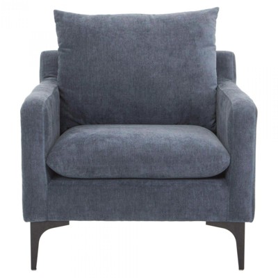 Dyna Modern Classic Blue Upholstered Black Metal Base Occasional Chair