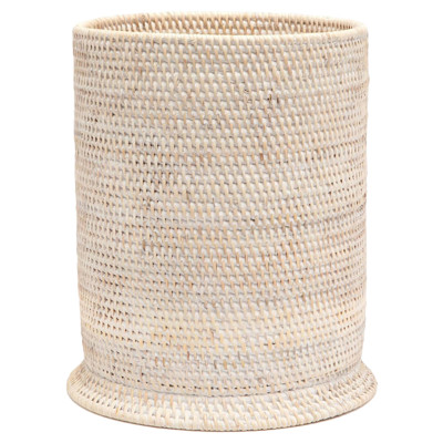 Pigeon and Poodle Dalton Coastal Beach Whitewash Rattan Round Waste Basket
