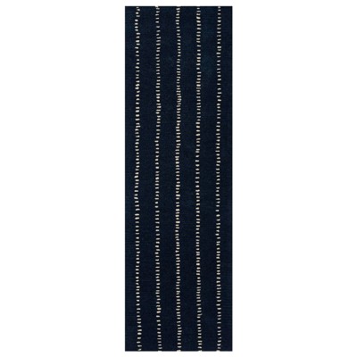 Tristan Modern Classic Navy Blue Wool Striped Patterned Rug - 2'6"x8'