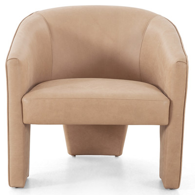 Fara Modern Classic Beige Upholstered Leather Barrel Living Room Chair