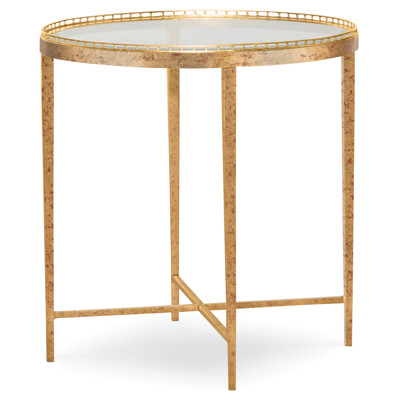 Century Logan Modern Classic Clear Tempered Glass Brass Metal Round Side Table
