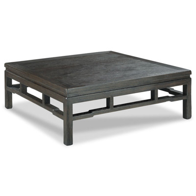 Ming Rustic Lodge Worn Black Solid Oak Wood Square Coffee Table - 42"