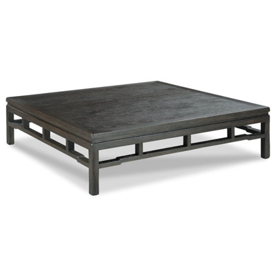 Ming Rustic Lodge Worn Black Solid Oak Wood Square Coffee Table - 60"
