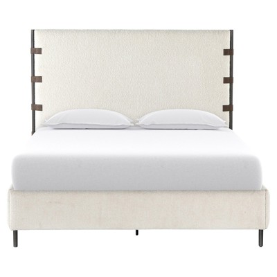 Gerald French Country White Performance Boucle Waxed Black Iron Frame Bed - King