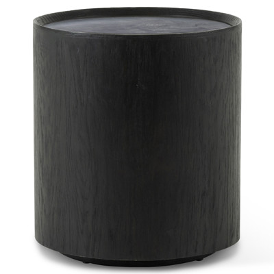 Ferry Rustic Lodge Bluestone Top Ebony Black Oak Wood Round Drum End Table