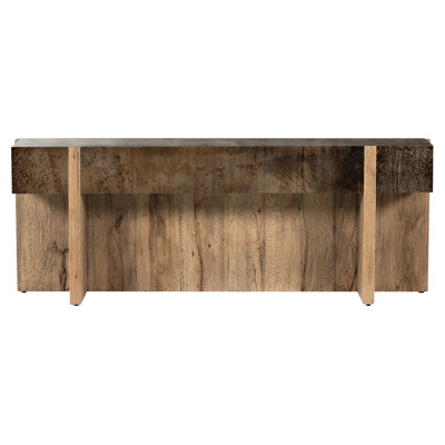 Beth Rustic Black Distressed Iron Top Brown Oak Wood Rectangular Console Table