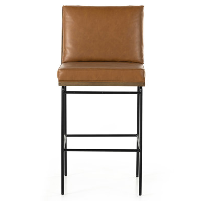 Inno Industrial Loft Brown Faux Leather Seat Black Iron Frame Bar Stool
